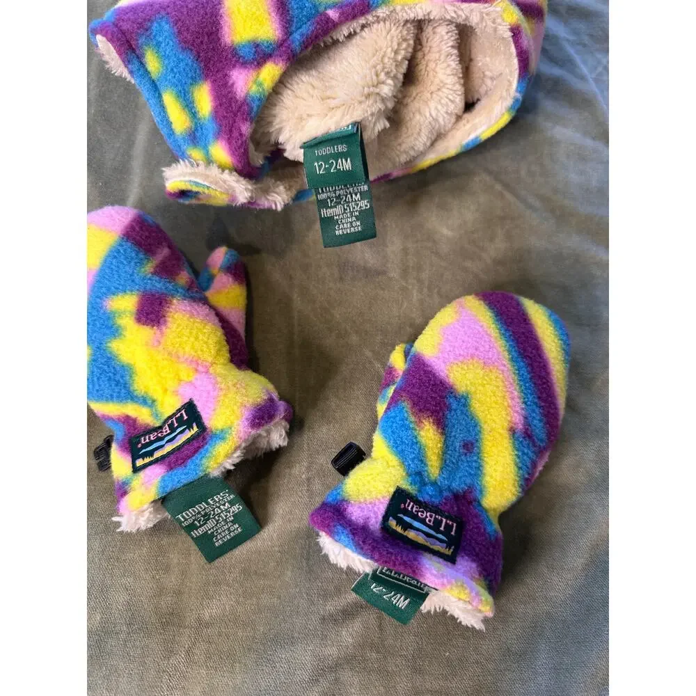 LL Bean Toddler Girls SET Beanie and Gloves 12-24 months